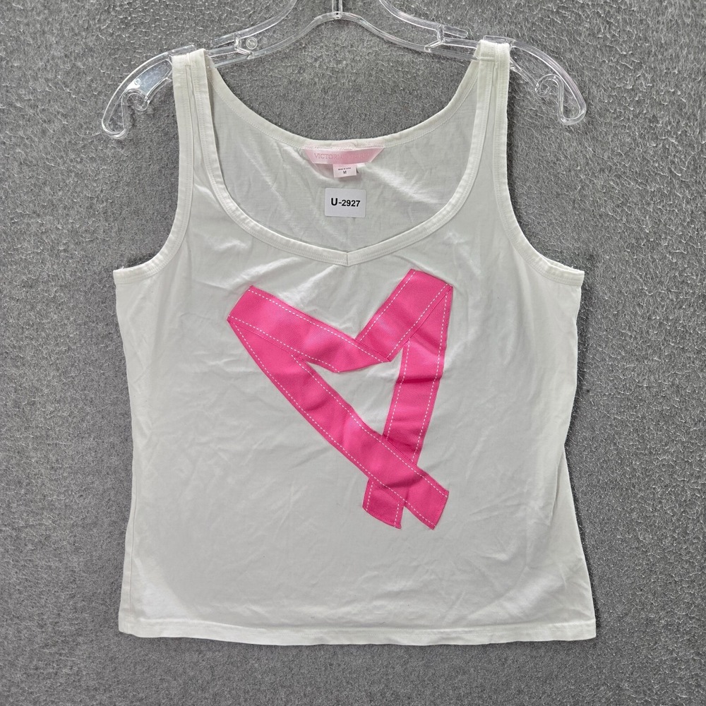 Victorias Secret Women Top Medium White Sleeveless Tank Cancer Awareness